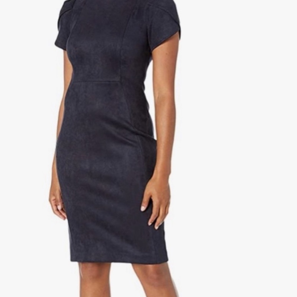 Calvin Klein Suede Sheath Dress with Short Petal Sleeve